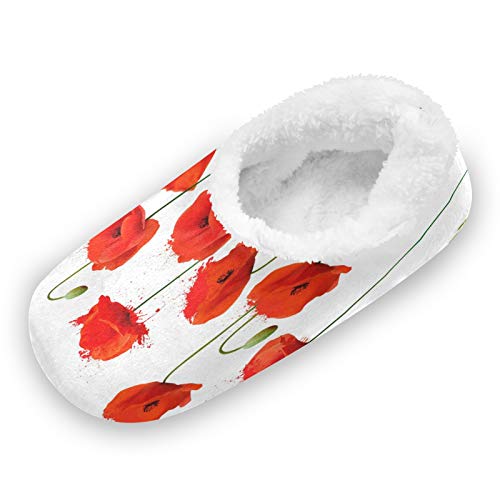 TropicalLife LUCKYEAH - Zapatillas de casa de amapolas con flores y hojas para mujeres y hombres, zapatillas de pies peludos, cómodas y cálidas de espuma viscoelástica para interiores y exte