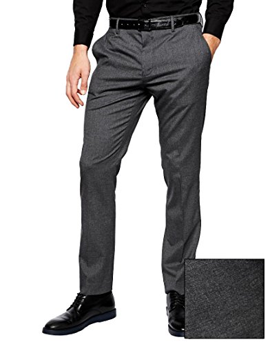HBDesign Mens Iron Free Slim Fit Dress Formal Grey Pants