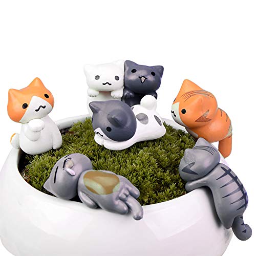 MAOMIA Miniature Lucky Cat DIY Figurines, Pack of 6 Mini Fairy Garden Hanging Cat Figure Micro...