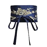 Women Floral Embroidery Japanese Obi Belt Kimono Yukata Robe Vintage Wide Waistband