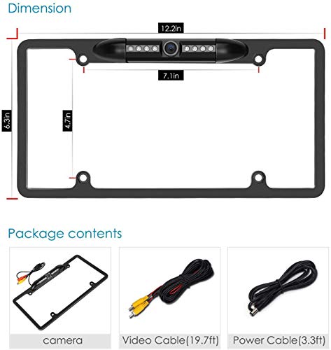 Image of License Plate Backup Camera, Rear View Camera 150 Viewing Angle Car License Plate Frame Mount Camera IP67 Waterproof 8 LED Light Night visaion for Universal Cars, SUV, Trucks