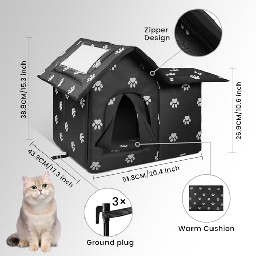 WHDPETS Katzenhaus Outdoor, Katzenhöhlen Für Draußen Winterfest Wasserdicht, Faltbare Wasserdicht Wetterfester Katzenhöhle Haustierhaus, Katzenhaus Tierheim Für Streuner Haustiere(Black)