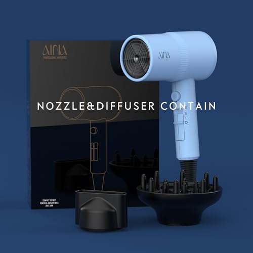 Image of AINA Diffuser Hair Dryer Full-Featured Blow Dryer 110V /1600W(Baby Blue) | 3 Heat /2 Speed;Cold shut button;Lightweight;Compact Size;High Temp;Low Airflow;Same Results;Less Expense