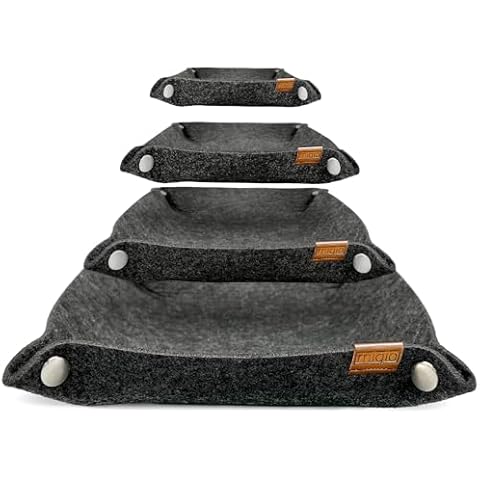 MIQIO® Design Premium Felt Bowls with Press Studs - 3 + 1 Set - Square Felt Storage Basket for Letters, Keys, Smartphone - Foldable Utensilo Bowl - Dark Grey Cover