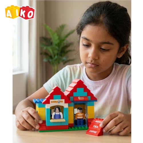 Image of AIKO Town Cafe | 160 Premium ABS Plastic Building Blocks | Multi-Colour Construction Toy for Kids | STEM Educational Blocks with Idea Book | Best Gift for Boys & Girls | Screen-Free Toy