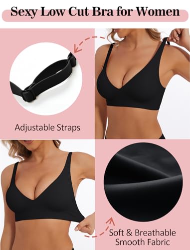 Image of Deep V Bra Low Cut Sexy Push Up Bralettes for Women Padded Comfy Smoothing Wireless Lifting Bras Seamless Bralette