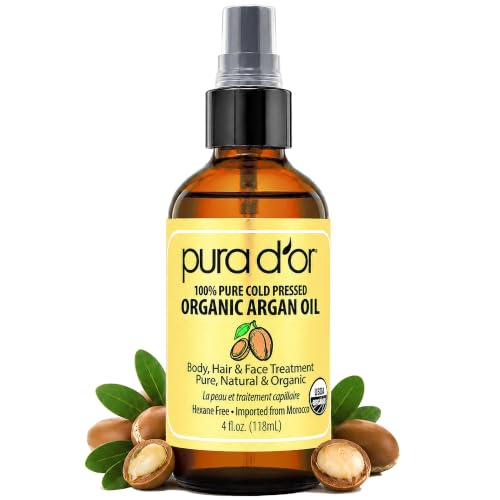 PURA D'OR USDA Organic Moroccan Argan Oil–100% Pure Cold-Pressed Virgin Grade–Treatment for Hair, Skin, Face, Body– Helps Dry Skin, Scalp Care, Split Ends, Nails & Cuticles 4 Oz - Hair Regrowth Tonic