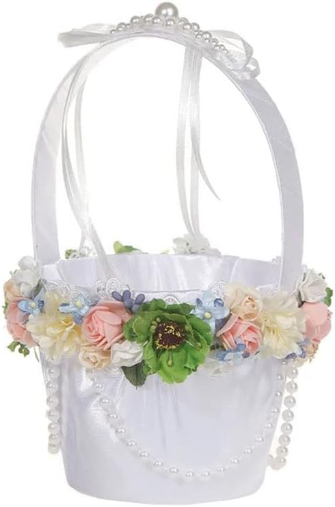 Flower Basket Pearls Decoration for Wedding Ceremony Party Photography Props Elegant Bridal Girl Baskets Decor