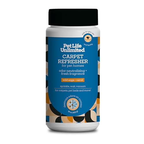 Pet Life Unlimited Carpet Deodorizer Powder, 16 oz, Strong Pet Odor Eliminator & Carpet Freshener, Plant-Based Wild Sage & Neroli Scent, Pet Safe (Pack of 1)