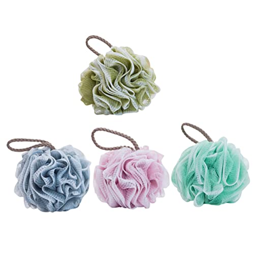 BESTYASH 4 Piezas Bolas de Baño Exfoliantes de Malla de Esponjas de Ducha Coloridas Gris Fantasía Verde Cristal Rosa Degradado Verde para Relajantes y