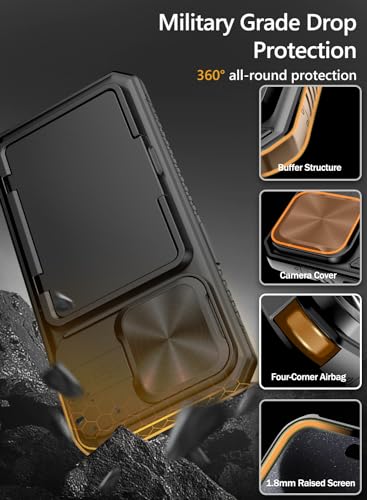 Vihibii for iPhone 15 Pro Case with Card Holder (4 Cards) & Slide Camera Cover & Kickstand, Shockproof Rugged Hard Back & TPU Soft Edge Wallet Back Cover for iPhone 15 Pro 5G 6.1" 2023, Black