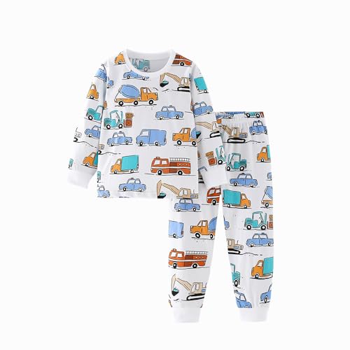 Kinder Jungen Weihnachten Schlafanzüge für Jungen Bagger Nachtwäsche Lange Ärmel Pjs Set für Kinder Kleinkind 4-5 Jahre 5T das Erntedankfest...