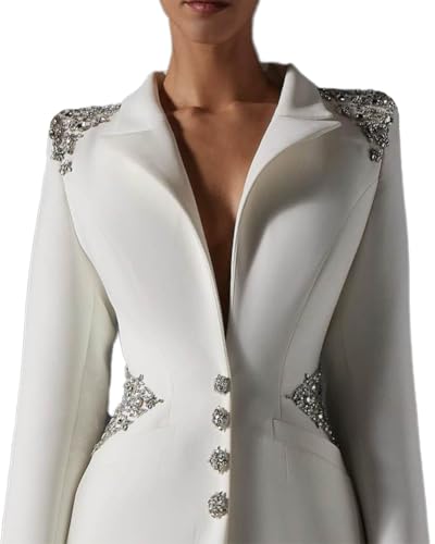 Women Long Blazer Dress Plus Size Slim Beading V Neck Jacket Prom Evening Guest Formal Wear Custom Made Satin3