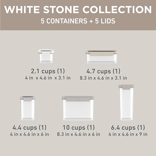 Bentgo Pantry - 10-Piece Airtight Food Storage Containers, Clear, Stackable Kitchen & Pantry Organization, Locking Lids for Freshness, BPA-Free Plastic - Ideal for Sugar, Flour, & More (White Stone)