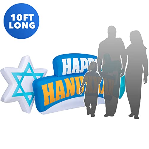 Holidayana 10Ft Hanukkah Yard Inflatable With Star Of David & Dreidel - 10Ft Long Happy Hanukkah Inflatable Yard Decoration, Bright Internal Lights, Built-In Fan, And Included Stakes And Ropes #TOP1