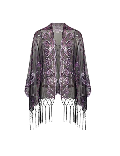 Image of BABEYOND 1920s Sequined Shawl Wraps for Women Fringed Evening Cape Wedding Bridal Shawl Scarf for Evening Dresses Party