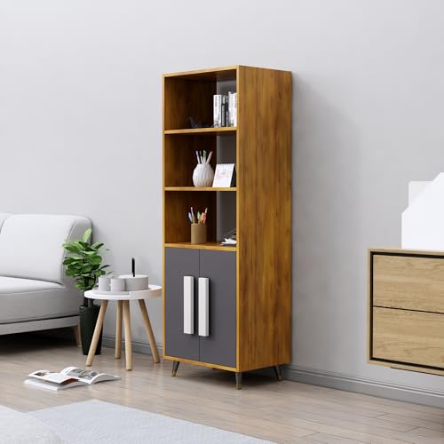Image of Bniture Book Shelf Wooden | Engineered Wood Bookshelf for Home with 2 Door & 3 Shelf | Multipurpose Open Book Shelf Stand for Library, Study Room & Living Room | Giant Wood & Slate Grey