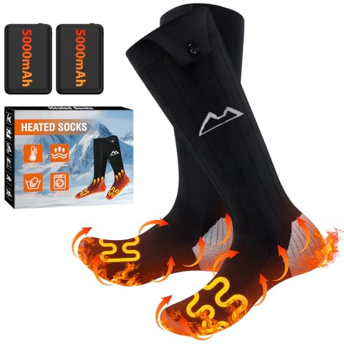 seenlast Chaussettes Chauffantes Homme Femme, 2×5000mAh Chaussette Chauffante Rechargeables, 3 Niveaux de Chauffe, Lavables Chaussettes Thermiques, Chauffe Pied pour Sports, Ski, Camping, Moto