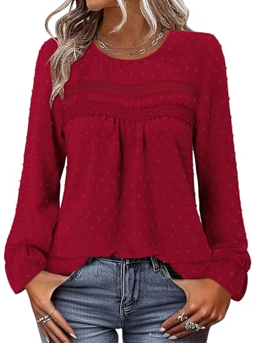 BETTE BOUTIK Womens Boho Fall Long Sleeve Shirts Crewneck Dressy Casual Blouses Trendy Flowy Tops