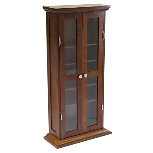 Pemberly Row Solid Wood CD & DVD Media Storage Cabinet in Antique Walnut