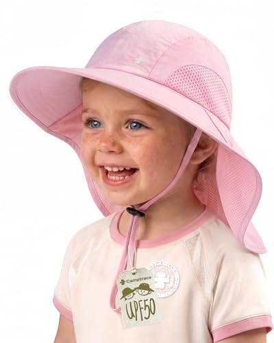 Camptrace Toddler Kids Sun Hats with Neck Flap UPF 50+ UV Protection Wide Rigid Brim Boys Girls Beach Swim Sunhat