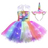 Zerenfy Sequin Unicorn Decorations for Girls Halloween Costumes Tutu Handmade Tulle Dress Princess F