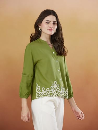 Image of J TURRITOPSIS Women's Rayon Stylish Embroidered Shirt