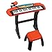 37 Tasten Klaviertastatur mit Hocker, Kinder Keyboard mit Ständer, Klavier Spielzeug elektronisch, Musikinstrument, Aufnahme- und Abspiel-Funktion, inkl. Mikrofon, Standkeyboard 58 cm Rot/Schwarz