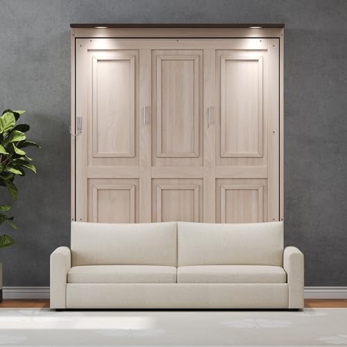 Merax Queen Size Wood Murphy Bed with Upholstered Sofa