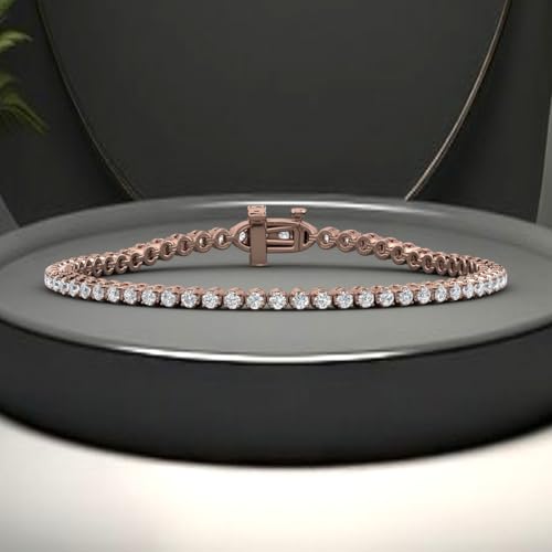 Image of 1 to 6 Carat Prong Set Round Cut Natural Diamond Tennis Bracelet for Women in 14K Gold (7 Inch) (I1-I2 Clarity)