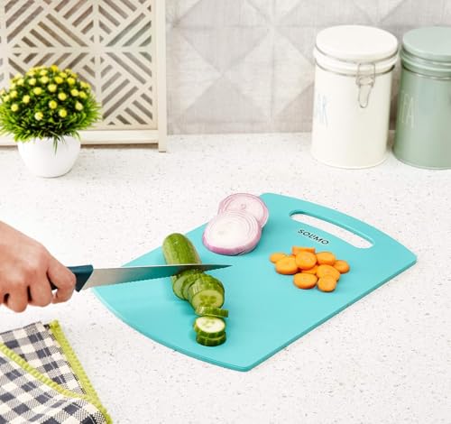 Image of Plastic Cutting /Chopping Board for Kitchen, Heavy-Duty & Durable Kitchen Board for Vegetable and Meat Chopping, Anti-Slip Grip, Easy to Clean (Turquoise)