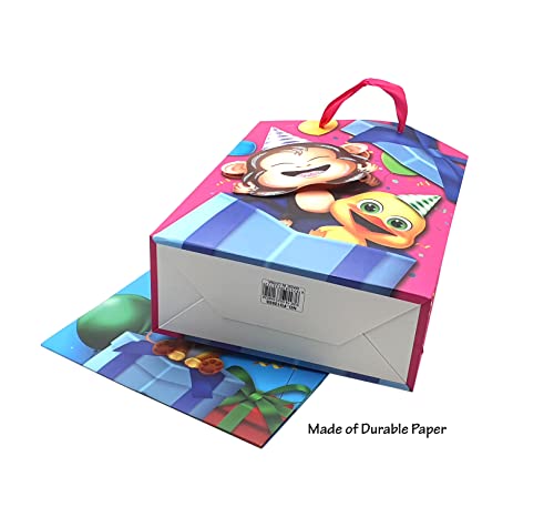 Image of Crackles Cartoon Animals Printed Paper Bags for Gifting Eco Friendly Gift Paper Bags with Handles (Pack of 12)