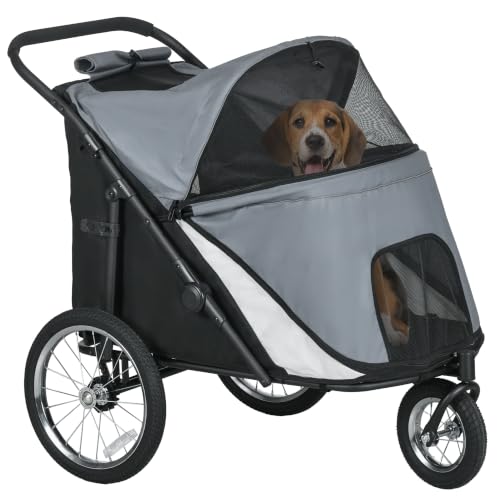 PawHut Hundewagen Hundebuggy mit Netzfenstern für Hunde bis 30 kg Grau