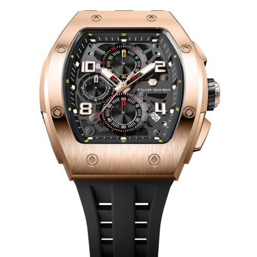 Image of Benyar Automatic Watches for Men | Skeleton Mechanical Leather Strap Mens Watch | 45mm Dial | 30M Waterproof | Men's Stylish Gift