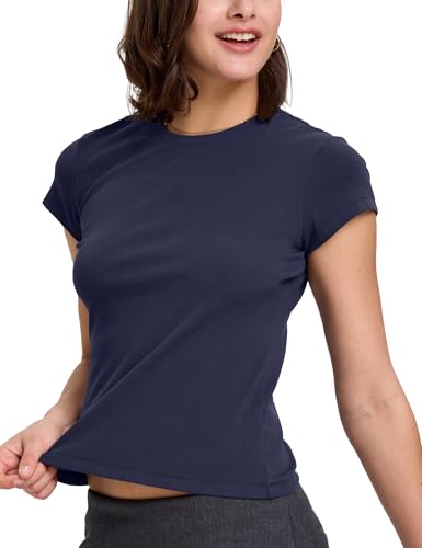 FAIABLE Short Sleeve Shirts for Women Fitted Basic Summer Tops Crew Neck T Shirts2