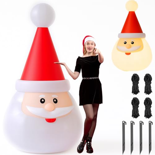 BAKAJI Babbo Natale Gonfiabile Autogonfiabile XXL Con Illuminazione LED e Kit Fissaggio Per Esterno Protezione IP44, Addobbo Decorazione Natalizia Luminosa per Giardino, Negozio, Vetrina (250cm Rosso)