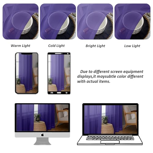 Image of Chyhomenyc Purple Sheer Valances for Windows - Light Filtering Small Kitchen Curtains, Rod Pocket Short Top Window Treatment Decor for Living Room Bathroom Basement, 42Wx16L inches, 2 Panels