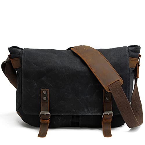 Waterproof Vintage-Style Canvas Messenger Bag - Durable & Stylish for Everyday Use Black