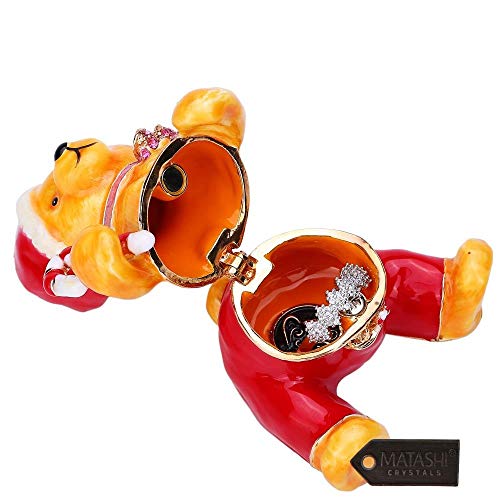 Hand-Painted Candy Cane Christmas Bear Trinket Box Jewelry Holder With Crystals - Home Or Office Holiday Decor By Matashi #TOP4