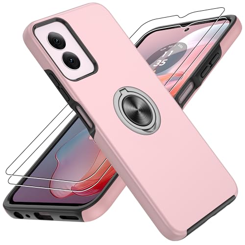 Coque Moto G Power 5G 2024 anneau magnétique protection écran verre trempé rose