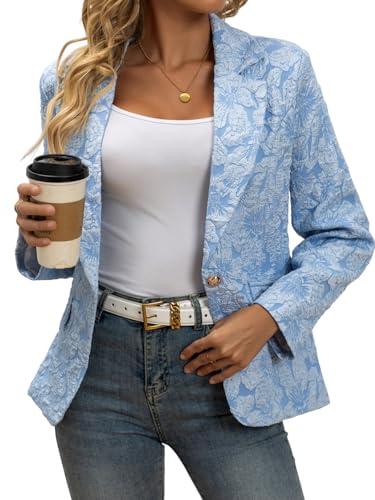 utcoco Women's 2025 Fashion Floral Jacquard Blazers Lightweight Casual Long Sleeve Blazer Work Office Suit Jackets