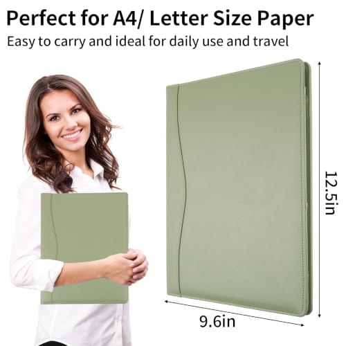 Image of Professional Padfolio Portfolio Binder, Faux Leather, Sage Green
