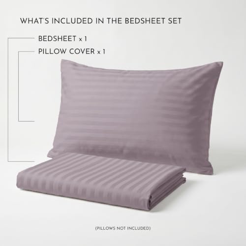Image of Blue Dahlia 100% Cotton, Single Bedsheet (60 inch x 90 inch) +1 Pillow Cover, Silky Smooth Feel, 300TC Self Striped Premium Bedsheet, Colour: Lilac