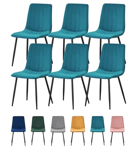 Image of MOF Dining Chair, Velvet Dining Chairs Set of 6 with Padded Seat and Backrest, Sturdy Metal Legs - Accent Chair for Kitchen, Dining Room, Living Room or Home Office (TEAL STRIPE X6)