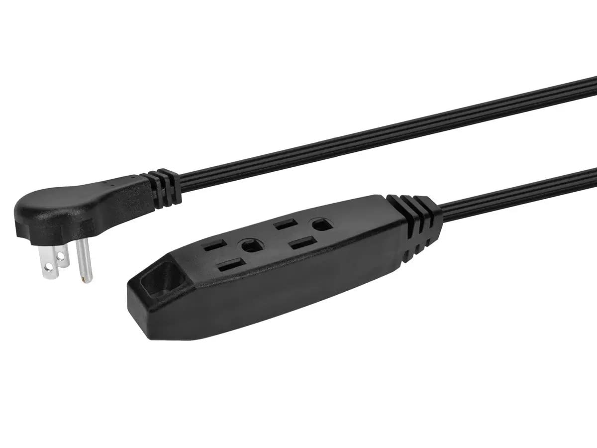 Monoprice 3-Outlet Flat Plug Household Extension Cord - 13 Amp, SPT-2, 16AWG, 6 Feet, Black