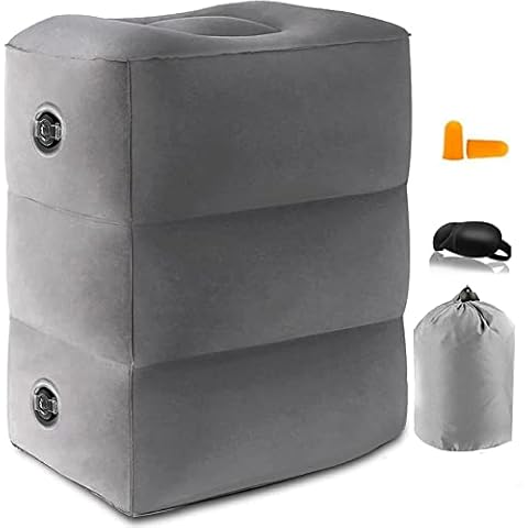 Inflatable Foot Rest Pillow for Travel, Kids/Adults Airplane Travel Pillow Kids Bed-Adjustable Height Cushions,for Kids to Sleep While Traveling,Suitable for Car,Office,Home,Travel (Grey) Cover