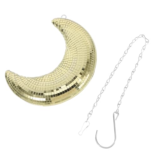 Lurrose Decorazione a Sfera a Specchio Dorata Sospesa, Palla da Discoteca a Forma di Mezzaluna per Feste e Matrimoni, Arredamento Luminoso per Sala Discoteca Portatile