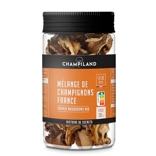CHAMPILAND - Mélange de Champignons France Séchés - Pleurote, Shiitaké, Champignon de Paris, Chanterelle - Triés à la Main dans le Sud-Ouest de la France - Saveur Exceptionnelle - Pot de 30 g