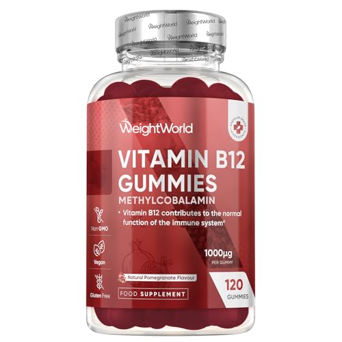Vitamin B12 Gummies - 120 Gummies - 4 Months Supply - 1000mcg - Tasty Natural Pomegranate Flavour - 1 per Day - Vegan & Gluten-Free - Methylcobalamin Form for Easy Absorption - B12 Vitamin Supplement