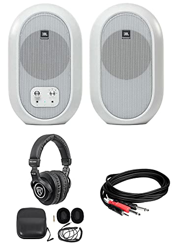 Audiosavings Bundle: (2) JBL 104SET-BTW Powered Active Studio Monitors Bluetooth Bundle With (1)Rockville PRO-M50 Studio Headphone, (1)Hosa CMP-159 10' 3.5mm 1/8
